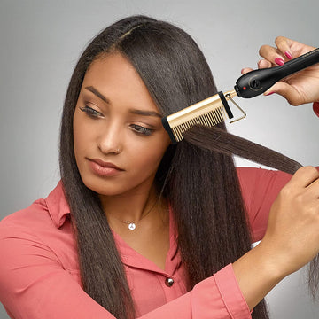 Gold Pressing & Styling Comb: Effortless Lifting and Straightening for Perfect Hair Styling